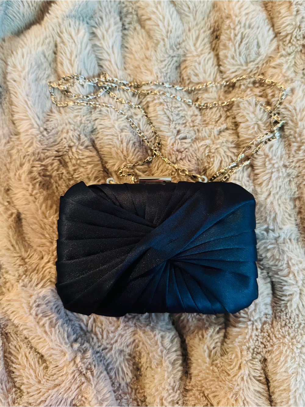 Evening Satin Twist Clutch Bag in Navy